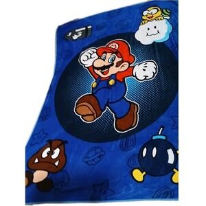 NINTENDO Super Mario Brothers Plush Blanket Goomba Bullet Bill Lakitu 87" x 59"‎
